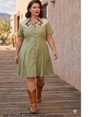 Boozelele Cactus Blossom Dress 2XL Fit Flare Rockabilly Western 100% Cotton